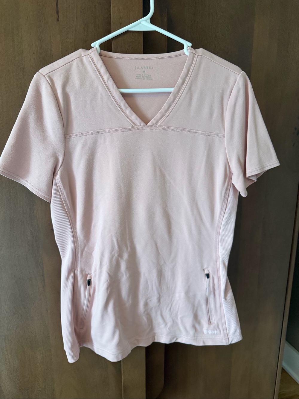 Jaanuu Women's V-Neck Scrub Top in Light Blush